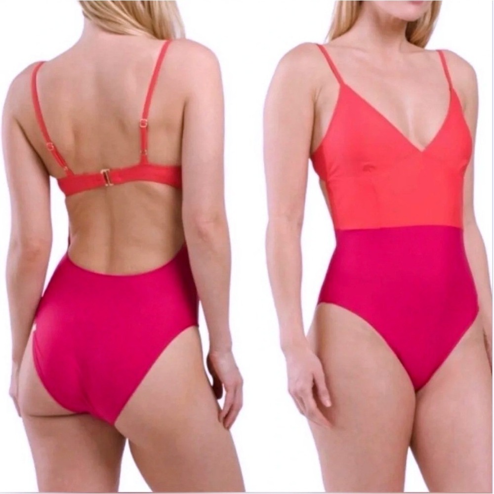 Summersalt The Wave‎ One Piece Swimsuit Red Pink Colorblock Size 12 NWT